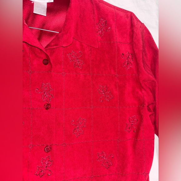 Deep Red Embroidered Button-Down Shirt - Picture 4 of 5
